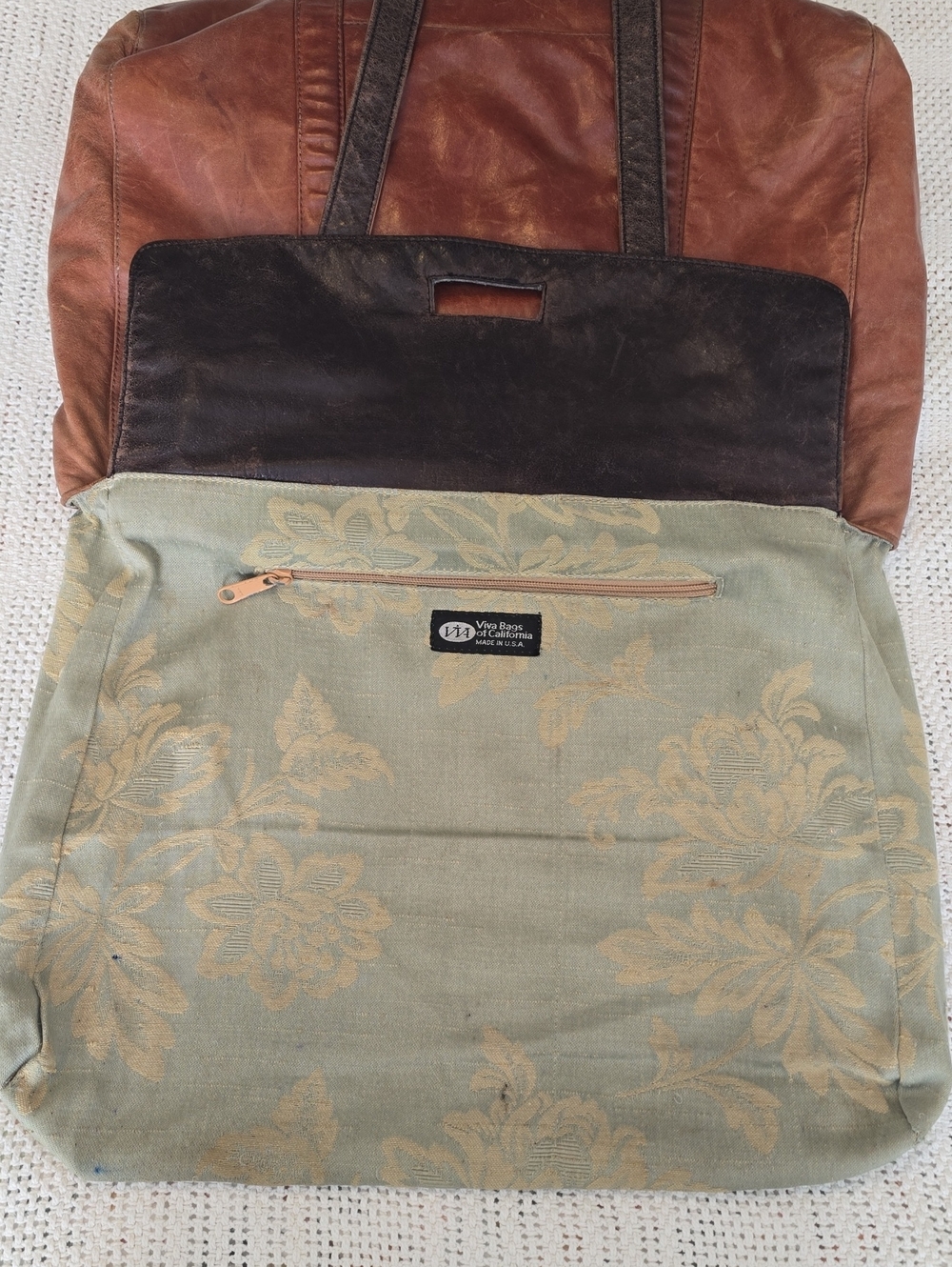 Viva Bags Of California Classic Brown Leather Tote Made In USA - Picture 9 of 13